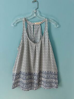 Skies Are Blue White and Navy Printed Racerback Tank